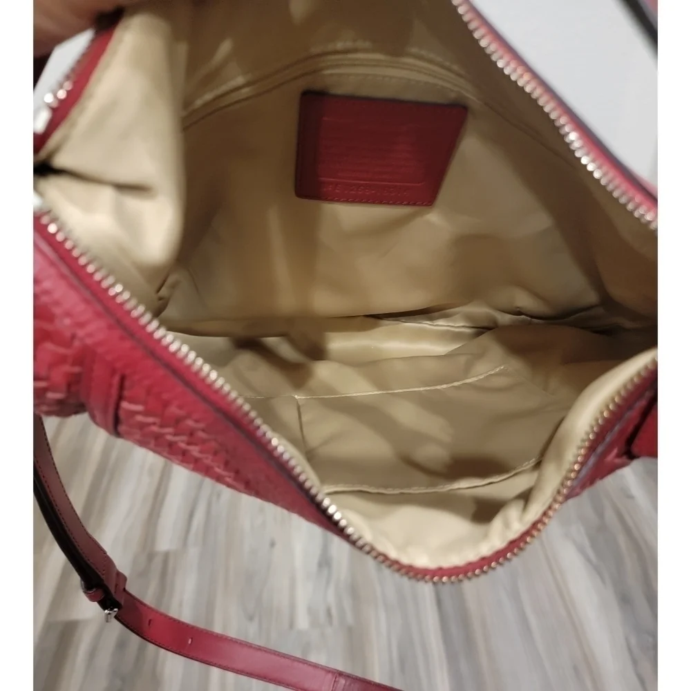 Coach Woven Leather Shoulder Bag with Detachable Crossbody Strap
